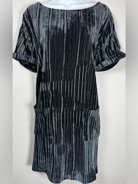 Hannah Vertical-Texture Ribbed Velvet Mini Dress Charcoal Size XL